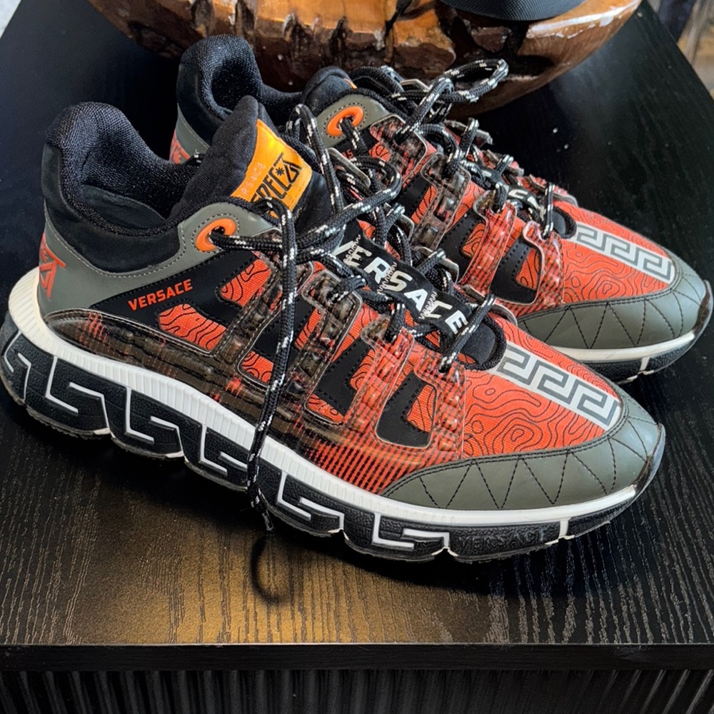 Versace Red and Black Sneakers with Bold Design